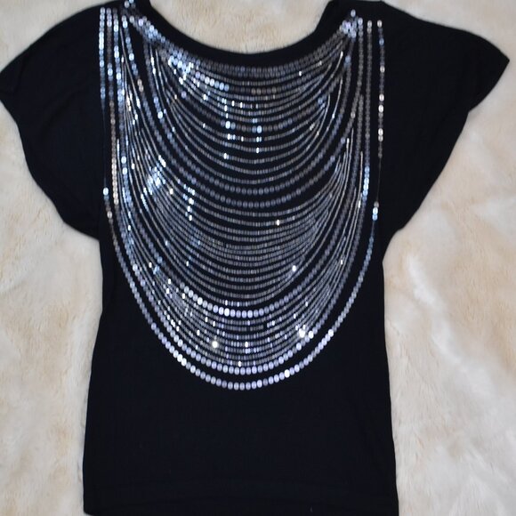 Cache Black Sequin Blouse Size M Embellished Sparkle Top Party Evening Glam - Picture 15 of 16